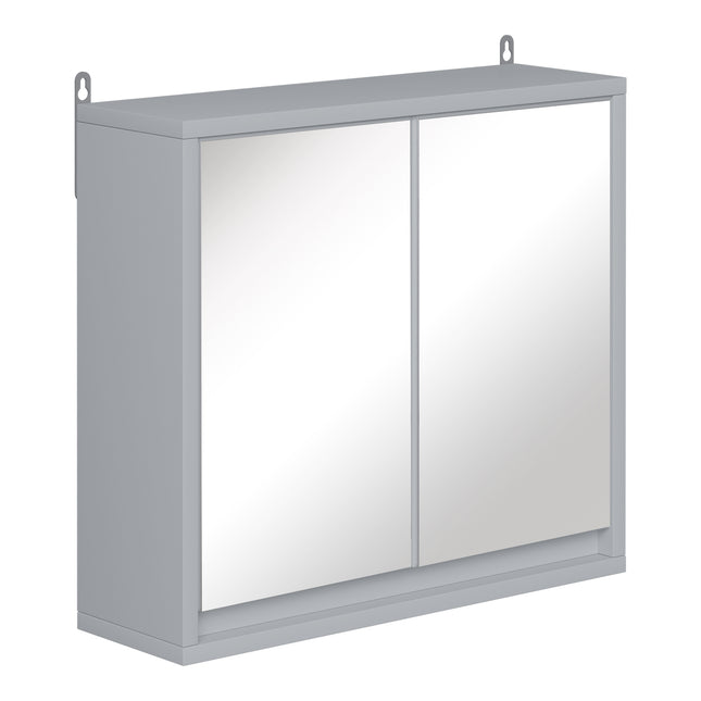 Wall Mounted Bathroom Mirror Cabinet with Adjustable Storage Shelves - Grey