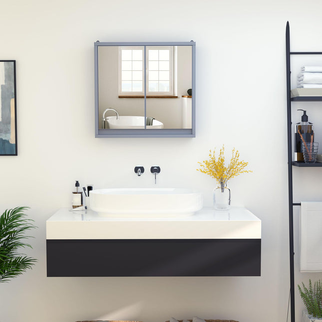 Wall Mounted Bathroom Mirror Cabinet with Adjustable Storage Shelves - Grey