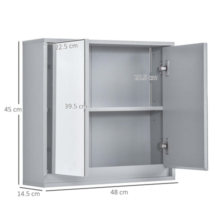 Wall Mounted Bathroom Mirror Cabinet with Adjustable Storage Shelves - Grey