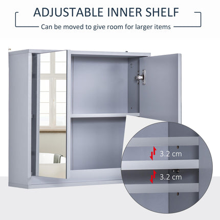 Wall Mounted Bathroom Mirror Cabinet with Adjustable Storage Shelves - Grey