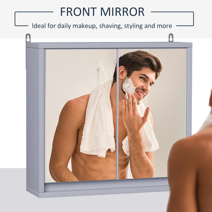 Wall Mounted Bathroom Mirror Cabinet with Adjustable Storage Shelves - Grey