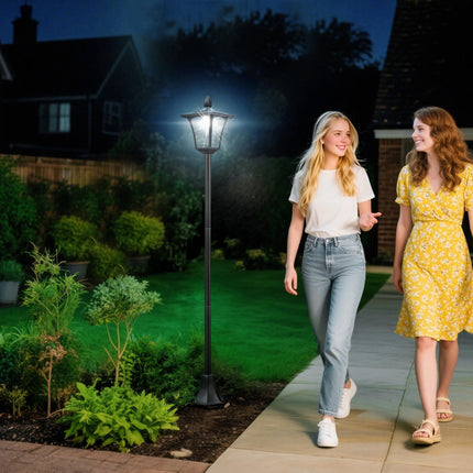 1.6 Metre Solar Powered LED Post Lamp With Sensor - Black