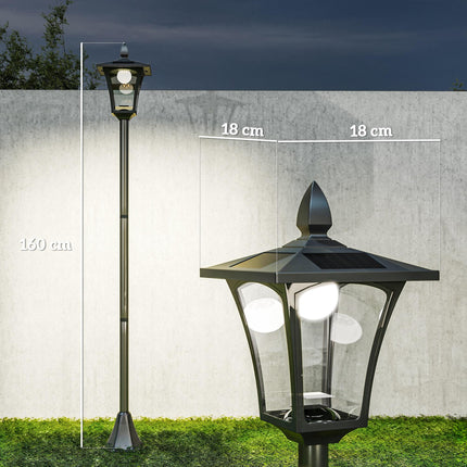 1.6 Metre Solar Powered LED Post Lamp With Sensor - Black