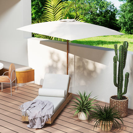 3x2m Wooden Patio Parasol with Ventilated Cream Canopy - Cream