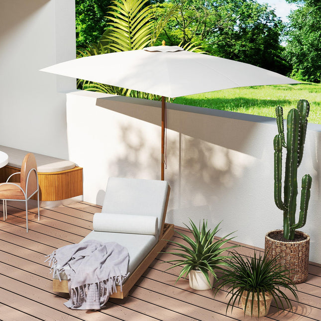 3x2m Wooden Patio Parasol with Ventilated Cream Canopy - Cream