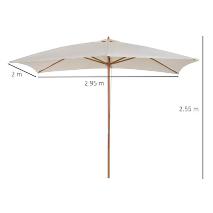 3x2m Wooden Patio Parasol with Ventilated Cream Canopy - Cream