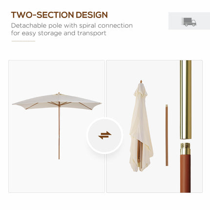 3x2m Wooden Patio Parasol with Ventilated Cream Canopy - Cream