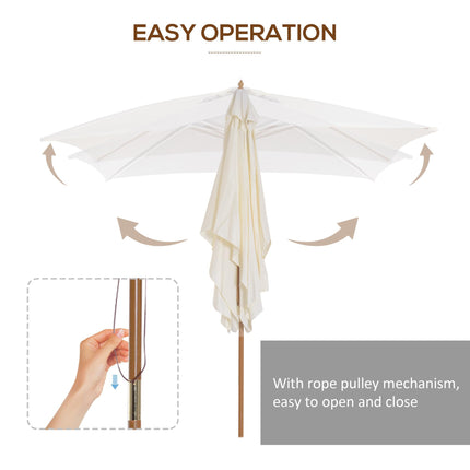 3x2m Wooden Patio Parasol with Ventilated Cream Canopy - Cream