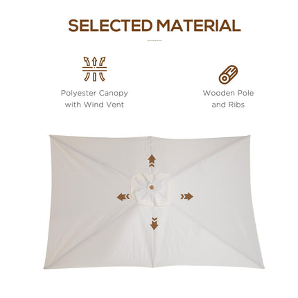 3x2m Wooden Patio Parasol with Ventilated Cream Canopy - Cream