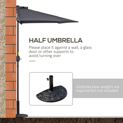 3 Metre Half Round Garden Parasol with Crank Handle and Ventilation - Grey Polyester