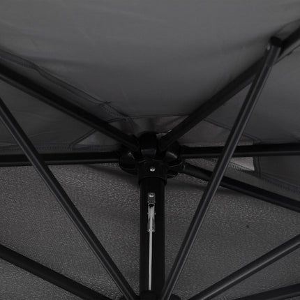 3 Metre Half Round Garden Parasol with Crank Handle and Ventilation - Grey Polyester