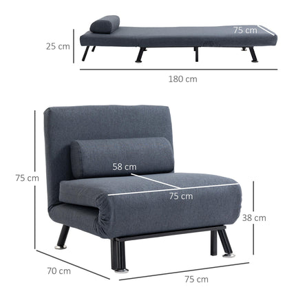 Single Foldable Sofa Bed Sleeper with Pillow - Dark Grey