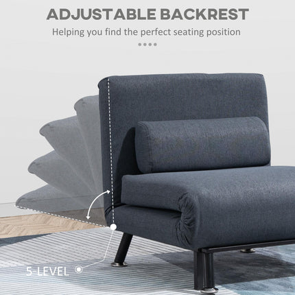 Single Foldable Sofa Bed Sleeper with Pillow - Dark Grey