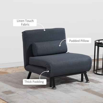 Single Foldable Sofa Bed Sleeper with Pillow - Dark Grey