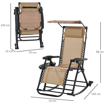 Folding Zero Gravity Garden Rocking Recliner Chair with Canopy and Tray - Beige