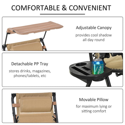 Folding Zero Gravity Garden Rocking Recliner Chair with Canopy and Tray - Beige