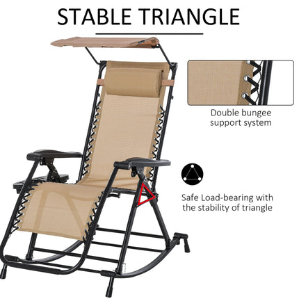 Folding Zero Gravity Garden Rocking Recliner Chair with Canopy and Tray - Beige