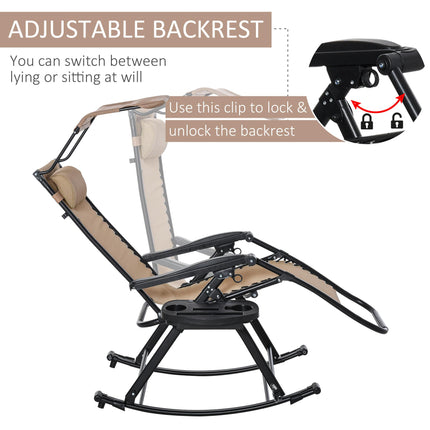 Folding Zero Gravity Garden Rocking Recliner Chair with Canopy and Tray - Beige