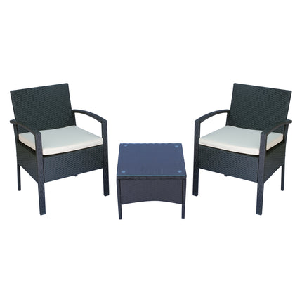 2 Seater Rattan Bistro Set, Steel-Black