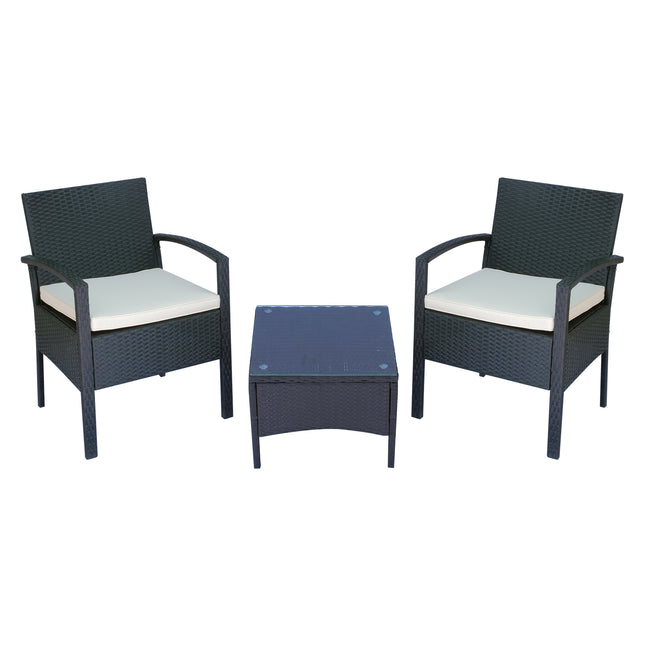 2 Seater Rattan Bistro Set, Steel-Black