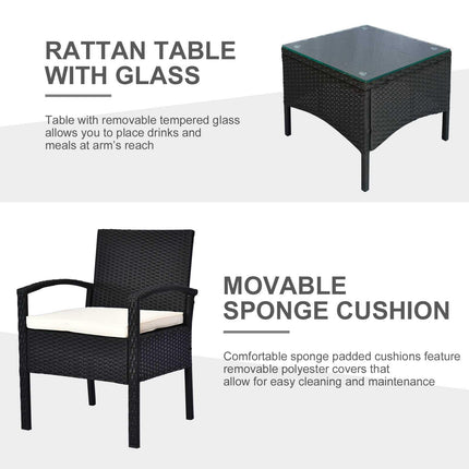 2 Seater Rattan Bistro Set, Steel-Black