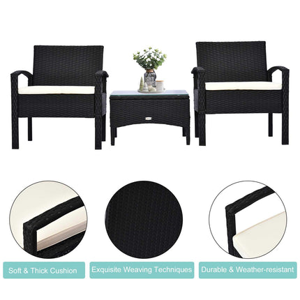 2 Seater Rattan Bistro Set, Steel-Black