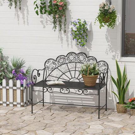 Metal Garden Bench Loveseat with Slatted Seat, Black