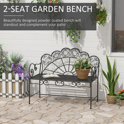 Metal Garden Bench Loveseat with Slatted Seat, Black