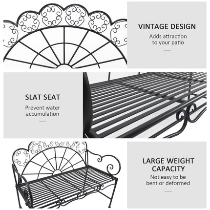 Metal Garden Bench Loveseat with Slatted Seat, Black