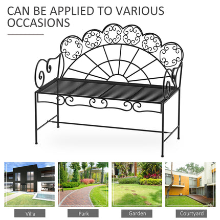 Metal Garden Bench Loveseat with Slatted Seat, Black