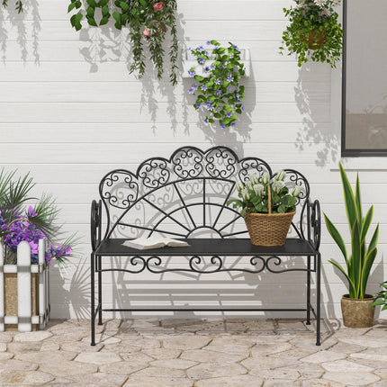 Metal Garden Bench Loveseat with Slatted Seat, Black