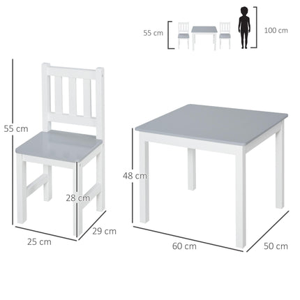 3 Piece Kids Table and Chairs Set Toddler Desk - Grey Multi-Use