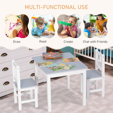 3 Piece Kids Table and Chairs Set Toddler Desk - Grey Multi-Use