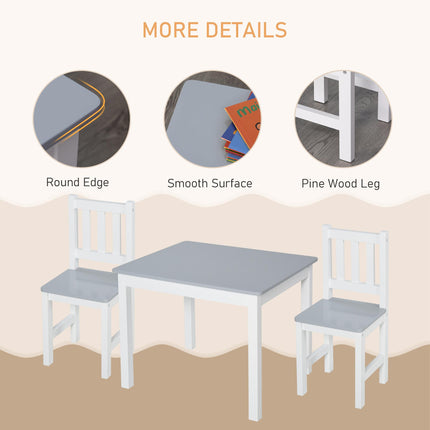 3 Piece Kids Table and Chairs Set Toddler Desk - Grey Multi-Use