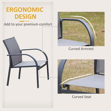 4 Piece Curved Steel Patio Furniture Set with Tempered Glass Table - Grey
