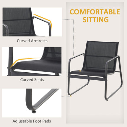 4 Piece Outdoor Garden Furniture Set with Double and Single Chairs & Glass Top Table - Black