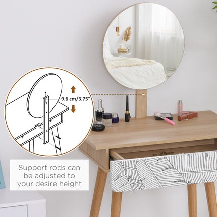 Adjustable Mirror Dressing Table with Drawer and Solid Wood Frame - Oak Color