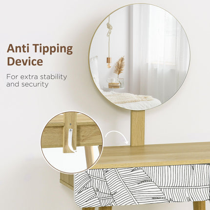Adjustable Mirror Dressing Table with Drawer and Solid Wood Frame - Oak Color