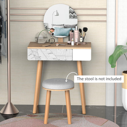 Adjustable Mirror Dressing Table with Drawer and Solid Wood Frame - Oak Color