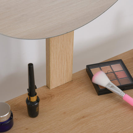 Adjustable Mirror Dressing Table with Drawer and Solid Wood Frame - Oak Color