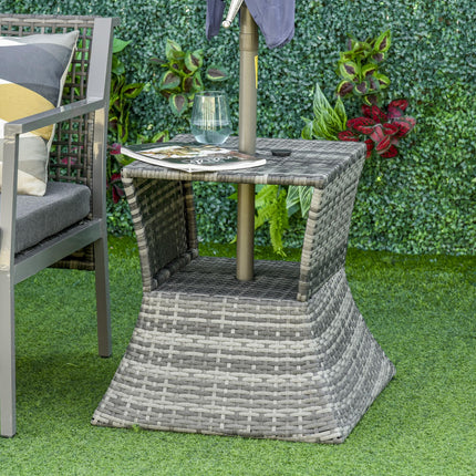 Outdoor Patio Rattan Wicker Coffee Table with Umbrella Hole and Storage - Grey