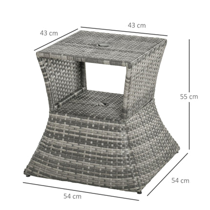 Outdoor Patio Rattan Wicker Coffee Table with Umbrella Hole and Storage - Grey