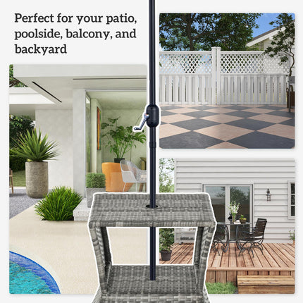 Outdoor Patio Rattan Wicker Coffee Table with Umbrella Hole and Storage - Grey