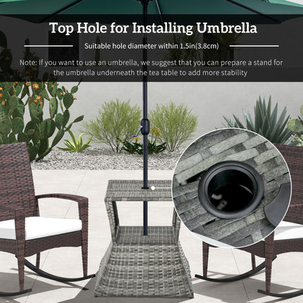 Outdoor Patio Rattan Wicker Coffee Table with Umbrella Hole and Storage - Grey