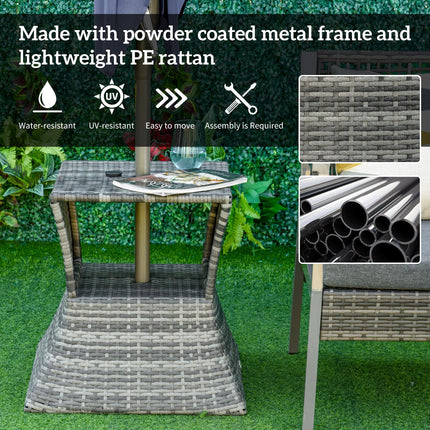 Outdoor Patio Rattan Wicker Coffee Table with Umbrella Hole and Storage - Grey
