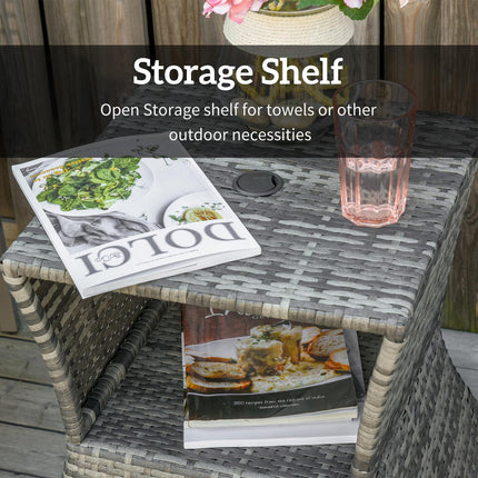 Outdoor Patio Rattan Wicker Coffee Table with Umbrella Hole and Storage - Grey