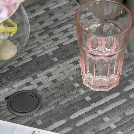 Outdoor Patio Rattan Wicker Coffee Table with Umbrella Hole and Storage - Grey