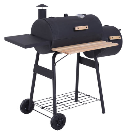 Portable Charcoal BBQ Grill with Smoker and Thermometer - Black