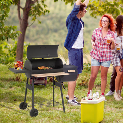 Portable Charcoal BBQ Grill with Smoker and Thermometer - Black