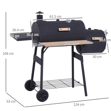 Portable Charcoal BBQ Grill with Smoker and Thermometer - Black